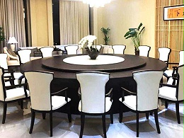 新中式电动餐桌,实木酒店大圆桌餐桌椅组合,现代会所餐厅家具定制