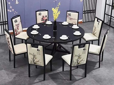 火锅店新中式铁艺餐桌椅,主题餐厅桌椅,饭店桌椅组合
