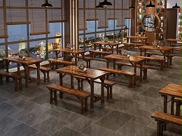 快餐桌椅组合,实木饭店餐桌,面馆餐桌饭桌,烧烤小吃店酒吧碳化桌椅