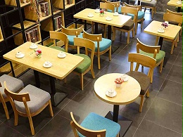 主题休闲小吃店实木餐厅桌椅|奶茶店冷饮店桌椅组合