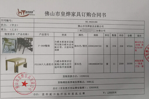 餐饮桌椅定做合同